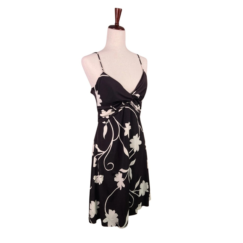 90s Y2K Slip Dress SZ M V-Neck Twist Front‎ Fairy Whimsigoth Floral Empire Waist